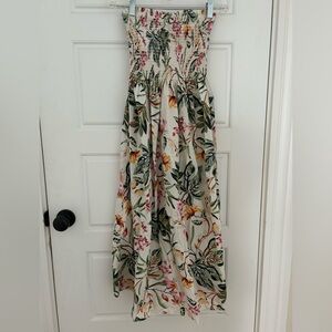 H&M Ivory Tropical Print Smocked Top Strapless or Cami Maxi Dress Sundress S